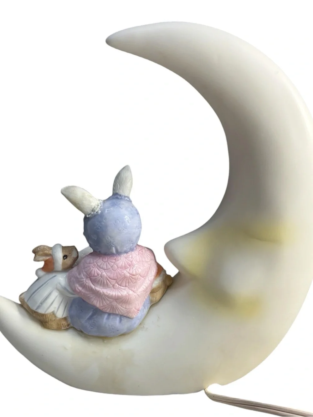 1986 Terragrafics Ceramic Momma Rabbit Babies Crescent Moon Night Light Electric